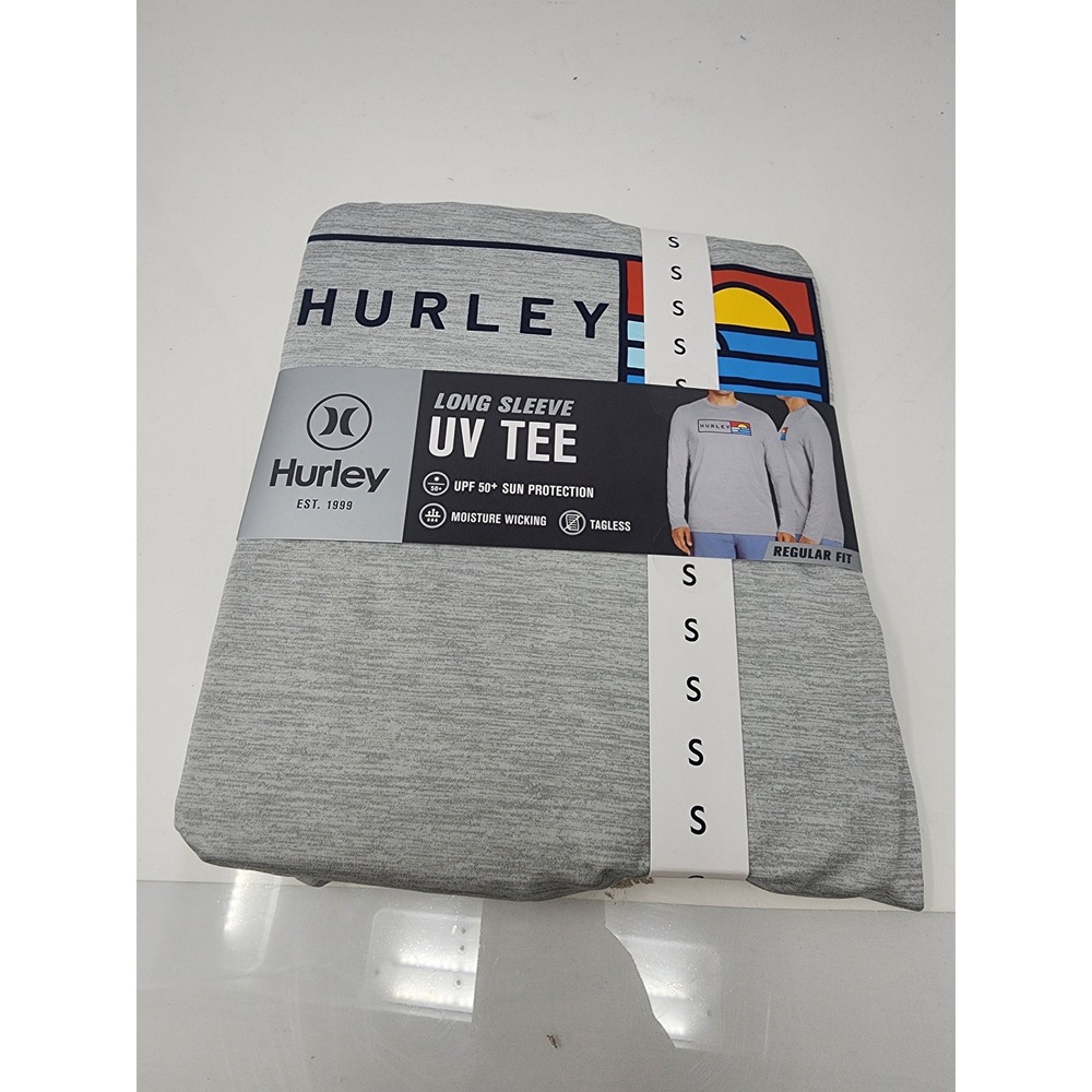 Hurley Mens Long Sleeve UV Tee Grey Polyester Blend Athletic Size‎ Small